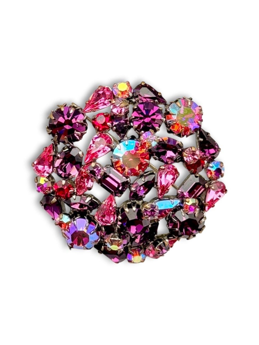 Vintage Made In Austria Pink & Purple Aurora Borealis Crystal Brooch